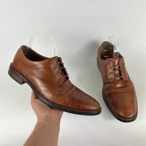 Cole Haan Oxford Men's 10.5 Brown Leather Lace Up Block Heel Formal Dress Shoes